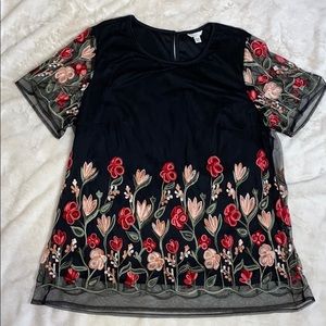 NWOT Cato embroidered overlay floral top
